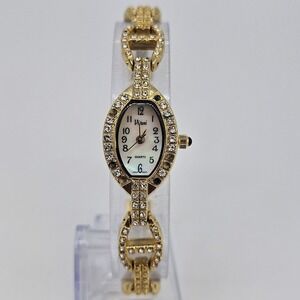 Vivani Women's Watch 22mm White Dial Crystal Bezel Gold Bracelet 7" New Battery‎